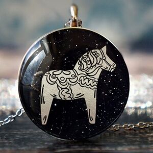 Dala horse - pendant necklace
